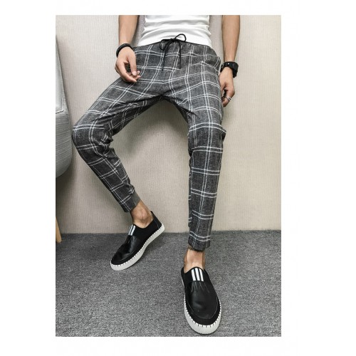 Korean Brand New Summer Plaid Men Pants Slim Fit Casual Drawstring Harem Pants All Match Streetwear Trousers Men Clothes Korean Brand New Summer Plaid Men Pants Slim Fit Casual Drawstring Harem Pants All Match Streetwear Trousers Men Clothes