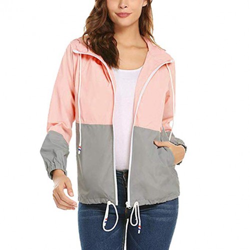 Women Patchwork Thin Hooded Rain Jacket Windbreaker Women Patchwork Thin Hooded Rain Jacket Windbreaker