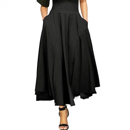 High Waist Pleated A Line Long Skirt Women Front Slit Belted Maxi Skirt High Waist Pleated A Line Long Skirt Women Front Slit Belted Maxi Skirt
